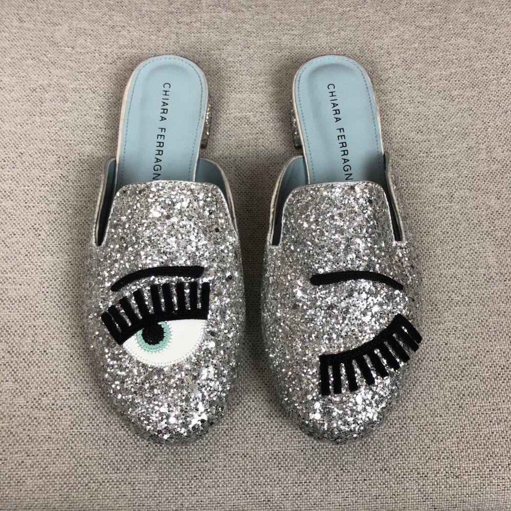 Chiara Ferragni Italy Wink Mules Silver 7
